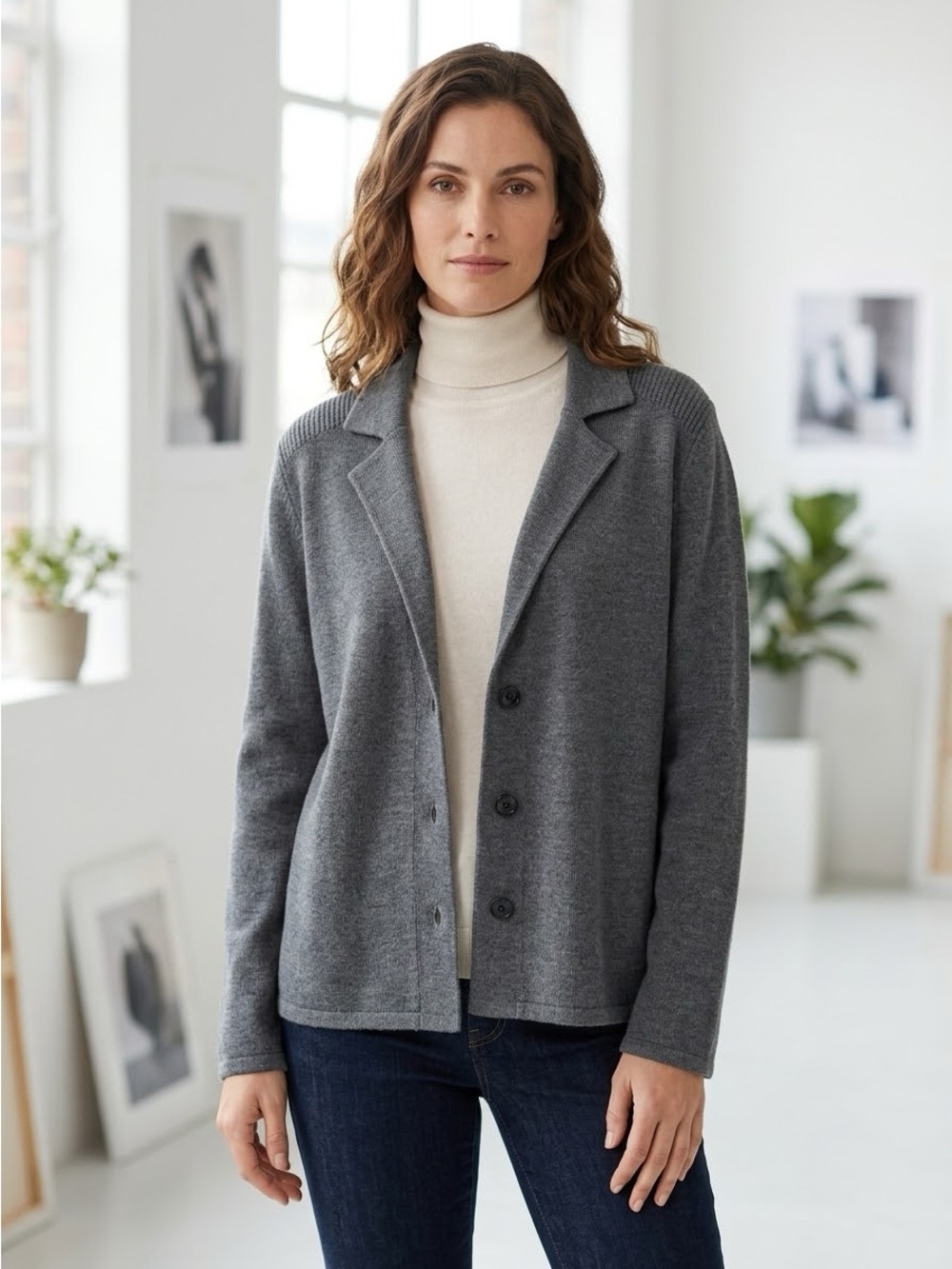 Paul Costelloe Gray 100% Extra Fine Merino Wool Blazer Cardigan - XL
